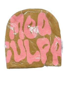 Mea Culpa Beanie Y2K Streetwear Knitted Hat Brown/Pink